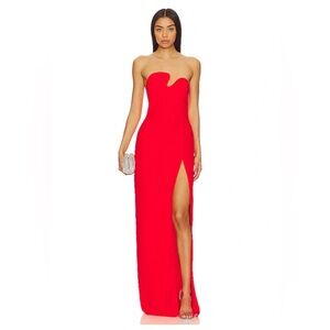 REVOLVE Strapless Red Gown with Thigh Slit